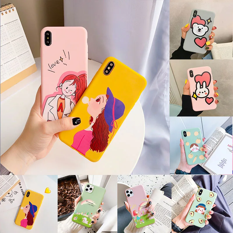 Чехол для iPhone 11 Pro матовый мультяшный чехол телефона с изображением девушки и