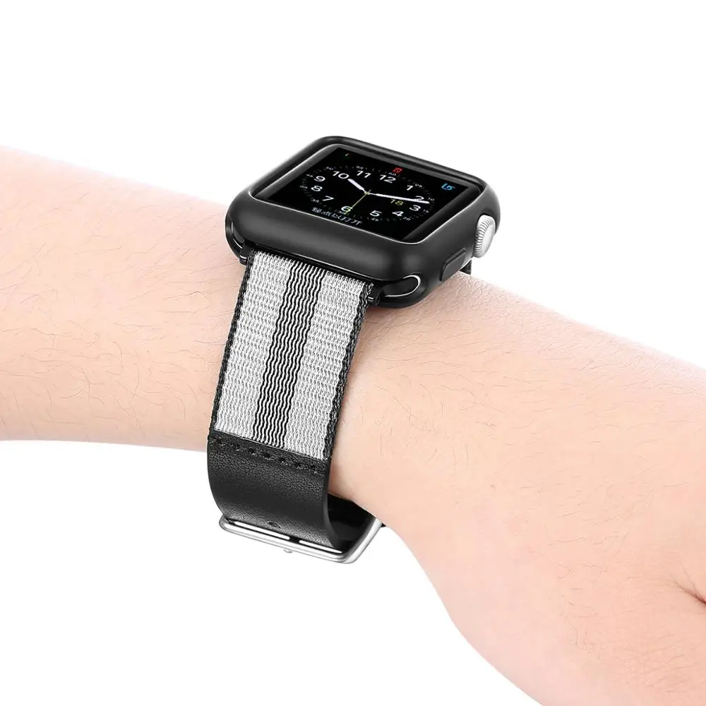Кожаный браслет ремешок для apple watch 38/40 мм защитный чехол из ТПУ 44/42 Замена correa iwatch