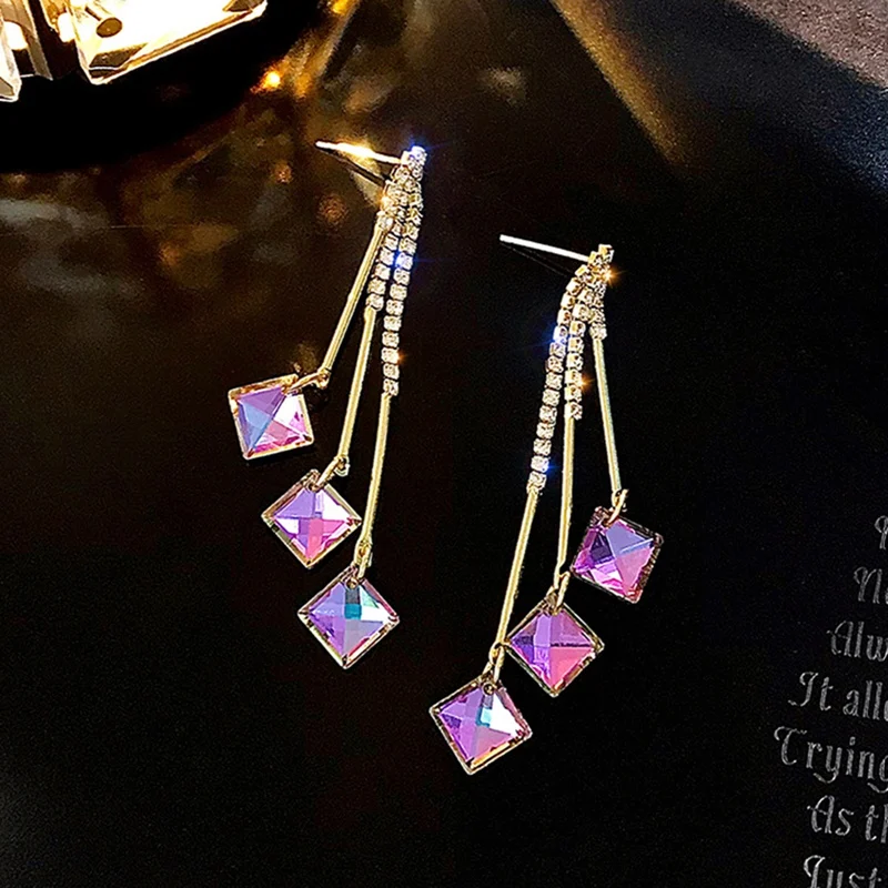 Модные элегантные серьги капельки стразы звезда Висячие длинные с кисточками