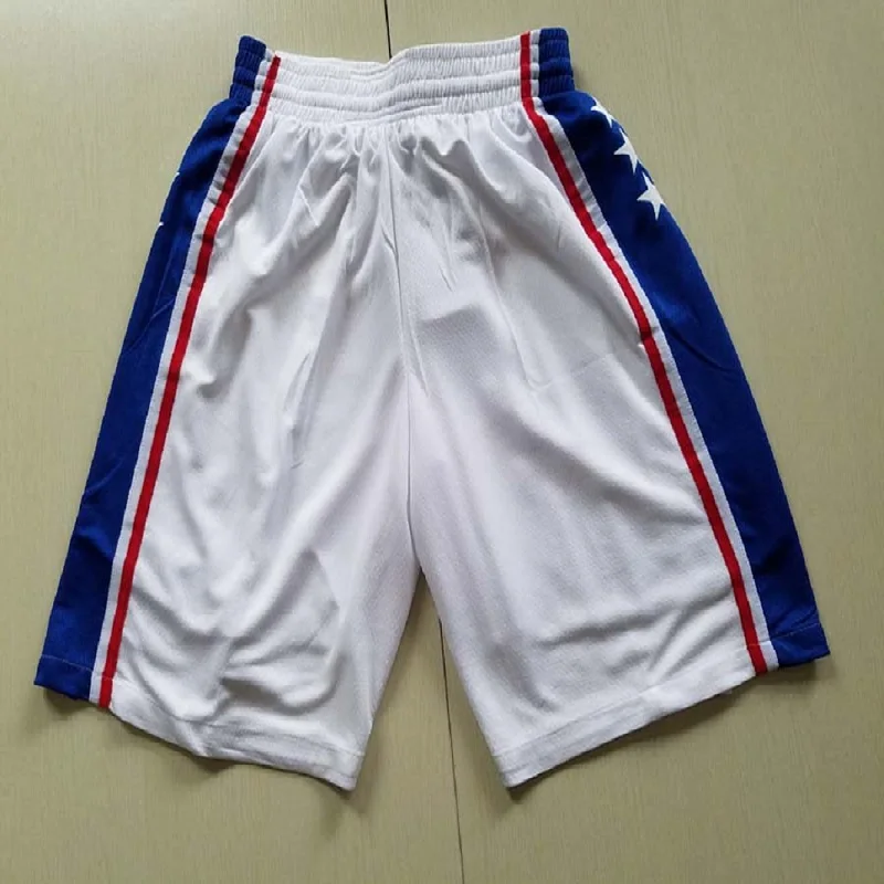 

New Pattern Men's American Basketball Philadelphia State Shorts Elastic Belt Pocket Pants White Jersey