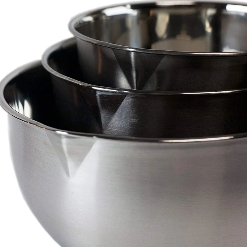

Stainless Steel Mixing Bowls Set with Pouring Spouts & Non-Slip Silicone Base and Handles