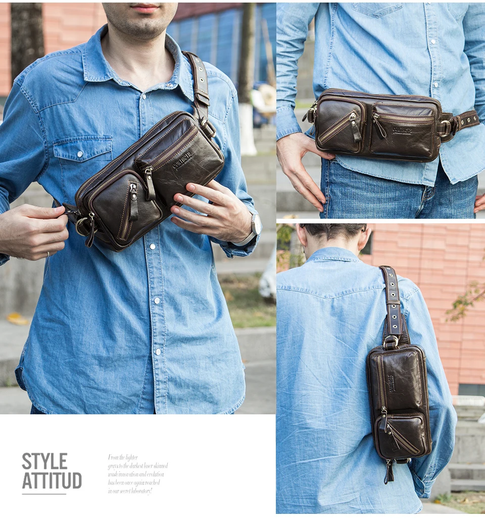 Поясная Сумка Contact's для мужчин из натуральной кожи забавная дорожная Сумочка