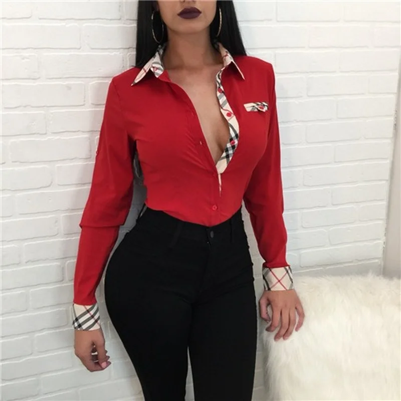 

Longsleeve for Women Plaid Shirt Single-breasted Printing Shirts Oversized Women's Shirt Black Shirt Lapel Korean Style Blouses