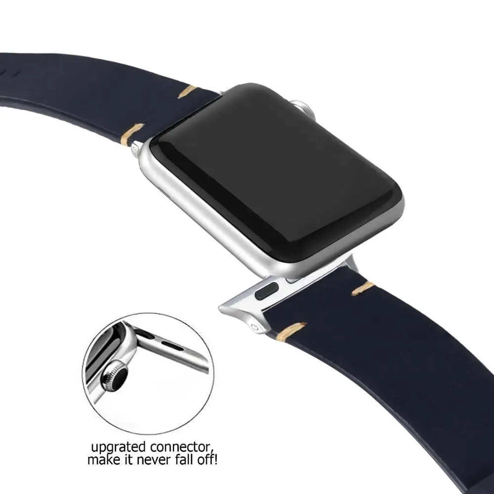 Синий ремешок для часов из натуральной кожи Apple Watch Series 4 3 2 1 38 мм 42 качественная