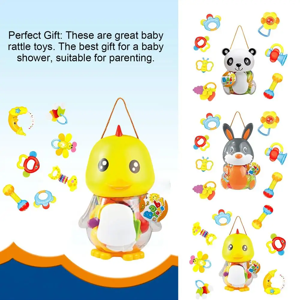 

Baby Teething Rattles Toys Infant Rattling Teether Sensory Toy Baby Toys Rattle Teether Toys Free Cartoon Animal-shaped Bottles