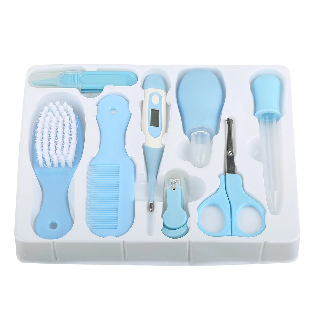 

8pcs Convenient Daily Baby Nail Clipper Scissors Hair Brush Comb Manicure Care Kit Blue