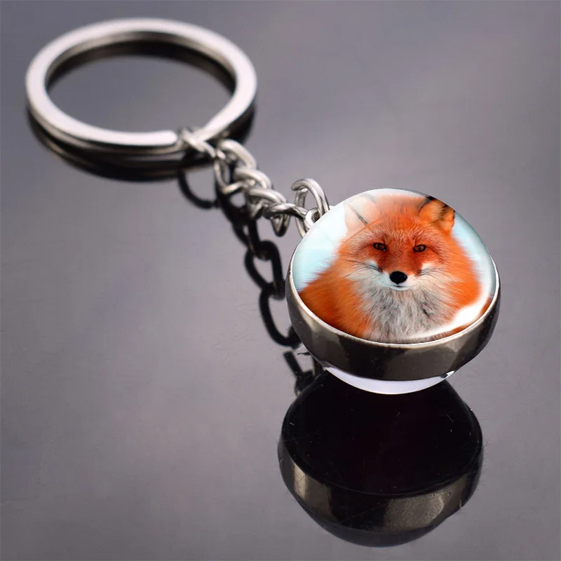 Брелок для ключей с животными Тигр Волк лиса Лев двухсторонний стеклянный шар