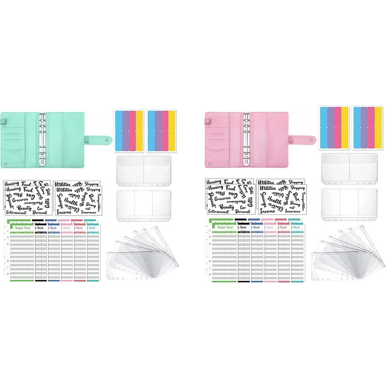 

A6 PU Leather Notebook 6 Ring Binder Cover, Expense Budget Sheets, Colorful Labels and Letter Sticker Label for Bill