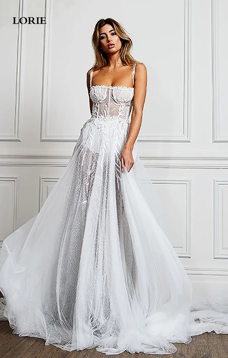 Свадебное платье-трапеция LORIE на тонких бретелях с кружевом элегантное Свадебные
