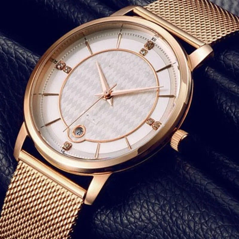 

MREURIO Ladies Watch Ultra Thin Rose Gold Case Diamond-Studded Metal Milan Mesh Band Quartz Watch for Women Simple Watch Gift