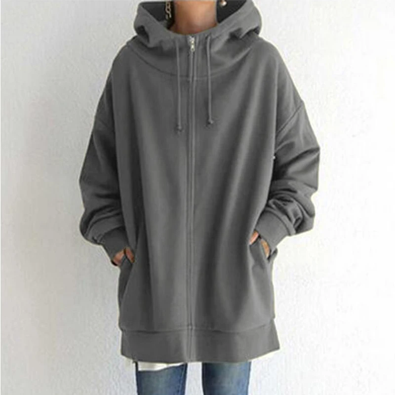 

Elegant Sweatshirts Elegant Casual Long Sleeve Hooded Hoodies Zipper Coat Oversized Street Stylish Simplicity Outwear Jackets