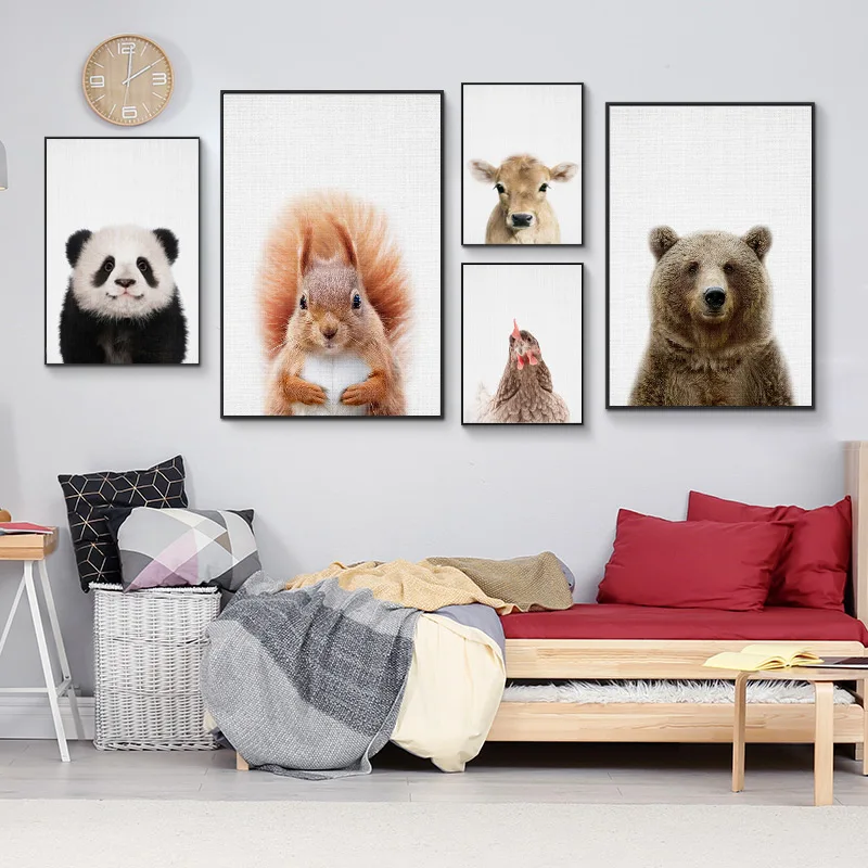 Kawaii милые животные на ферме панда курица утка плакаты принты настенная Картина