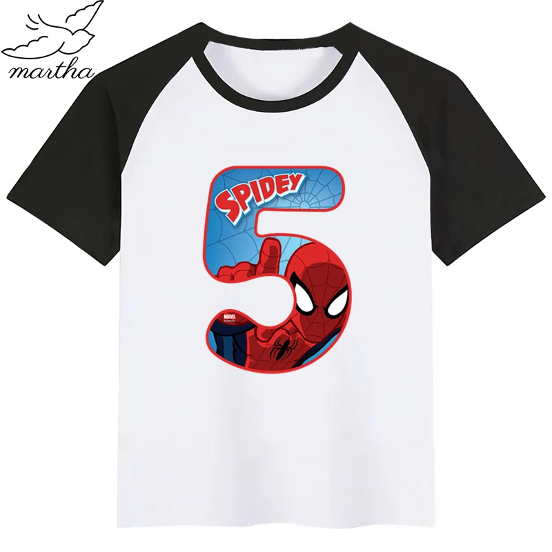 Футболка для мальчиков и девочек с рисунком Человека-паука цифрой 1-9 детская