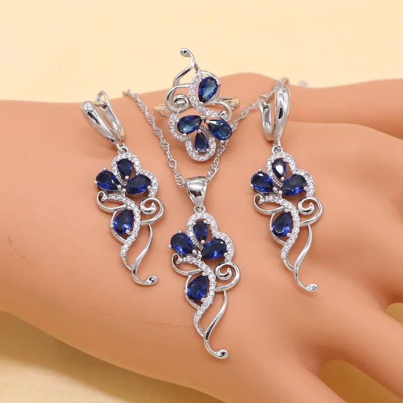 XUTAAYI серебряные Свадебные Ювелирные наборы для женщин в форме растения голубой