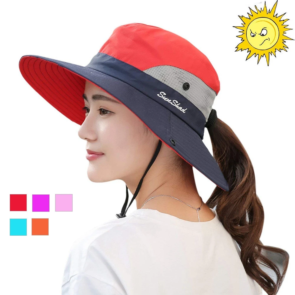 

Women's Ponytail Safari Sun Hats For Women With UV Protection Wide Brim Outdoor Foldable Bucket Hat