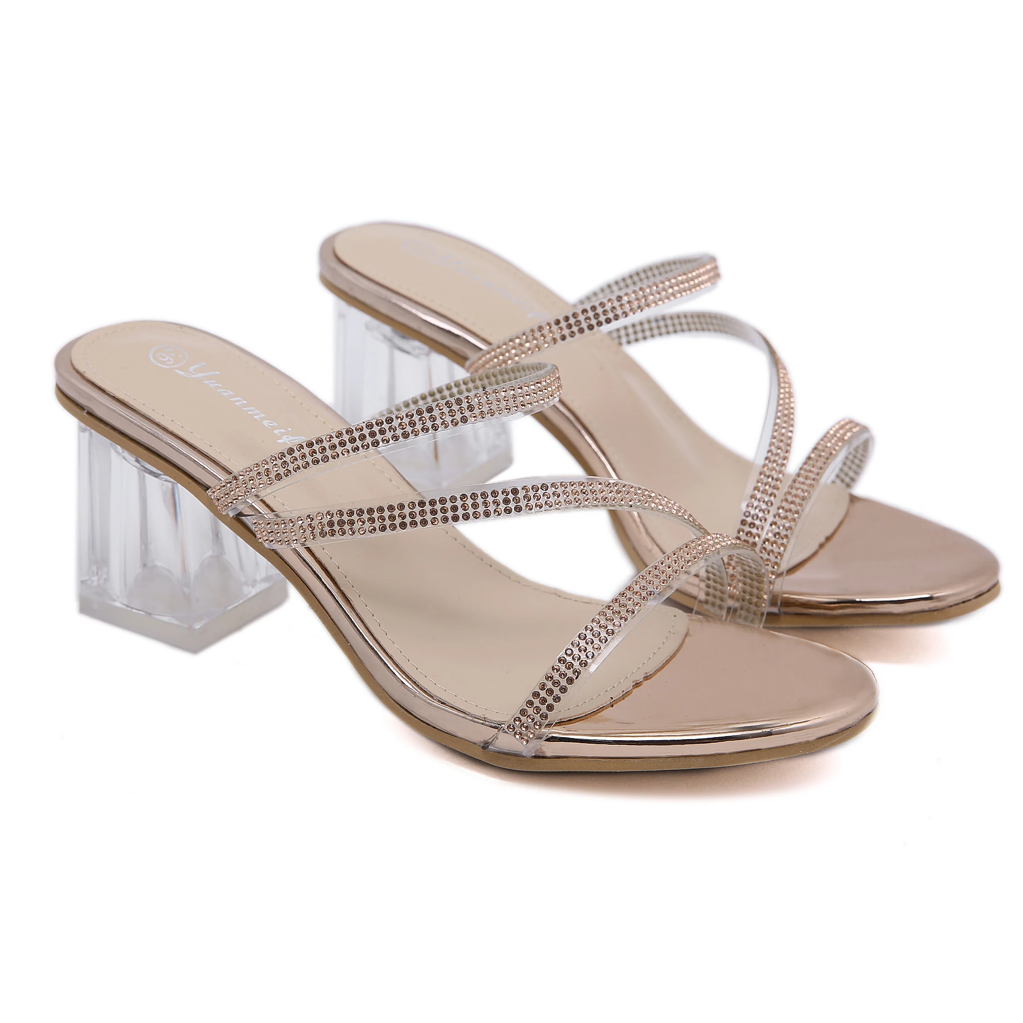 

Crystal Thick Heel Women's Sandal Transparent Women's Slippers 35-40