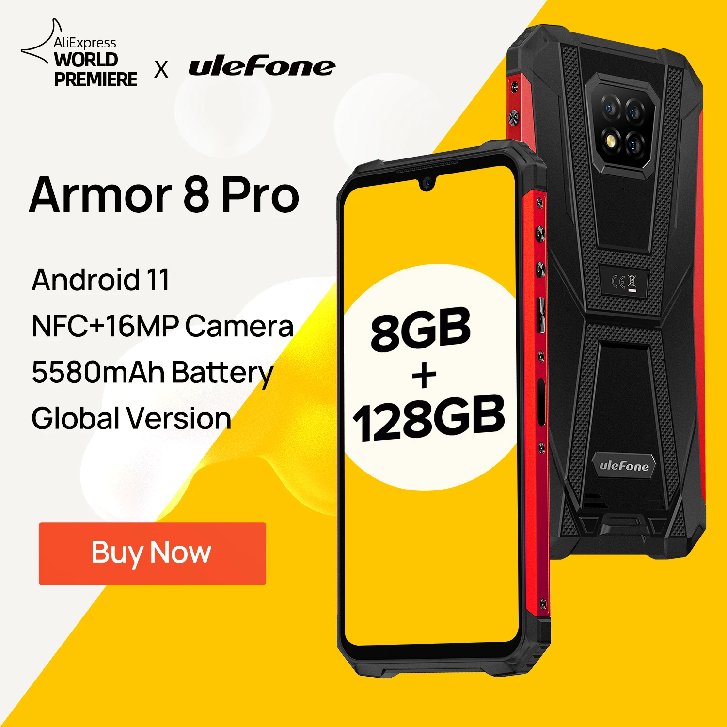 Ulefone Armor 8 Pro 8GB+128GB Rugged Smartphone Android 11 NFC/IP68/ Smartphone 5580mAh Waterproof Mobile Phone Global version