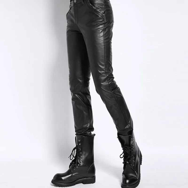 

Mens Cowhide Natural Luxury Leather Pants Slim Fit Motorcycle Long Trousers Autumn Winter Skinny Windproof Real Leather Pants
