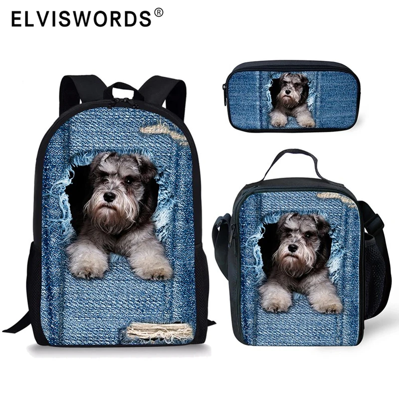 ELVISWORDS крутой рисунок питомца школьные сумки 3 шт./компл. дорожный рюкзак для подростков мальчиков и девочек Школьный рюкзак для детей Mochilas ...