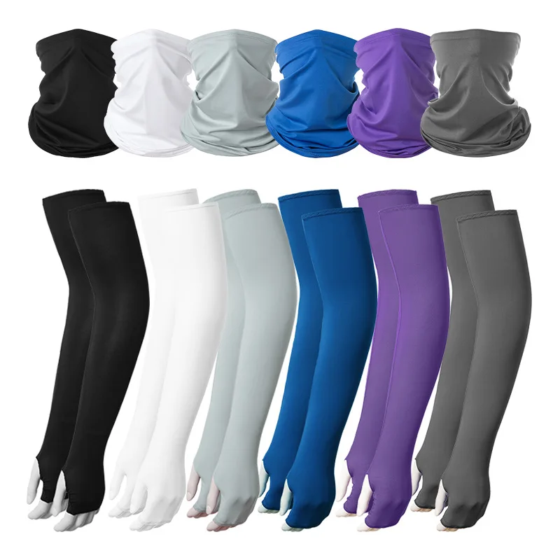 

Cycling Face Mask And Arm Sun Protection Unisex Ice Silk Headscarf Suit Bicycle Sleeves UV Running Sunscreen Men Women