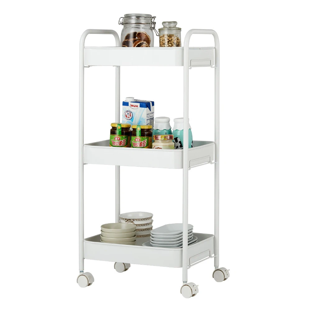 

3-Tier Home Mobile Utility Cart Kitchen Cart Storage Rack Shelf with Caster Wheels Black/White 39x26x84CM[US-Stock]