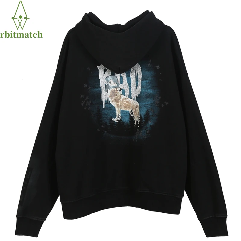 

Толстовка Зимняя утепленная унисекс, Свитшот из флиса в стиле хип-хоп, худи с дырками и принтом волка, пуловер в стиле Харадзюку, большие раз...