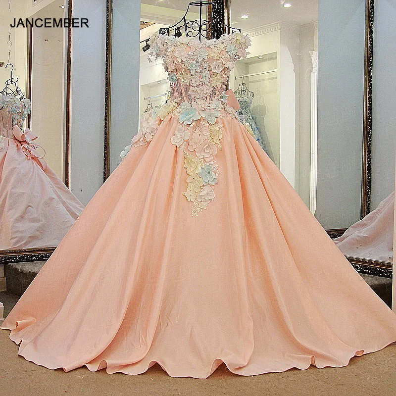 LS64710 розовые цветы вечернее платье этаж длина короткий рукав корсет назад