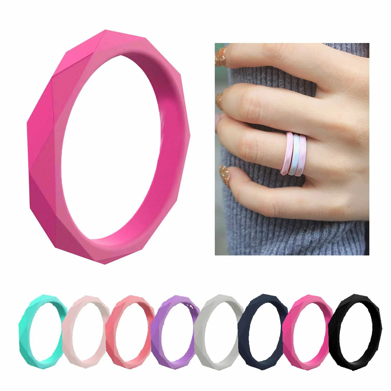 

Sports Rhombus Silicone Ring 10 Color for Women Wedding Rubber Bands Hypoallergenic Flexible Finger Rings