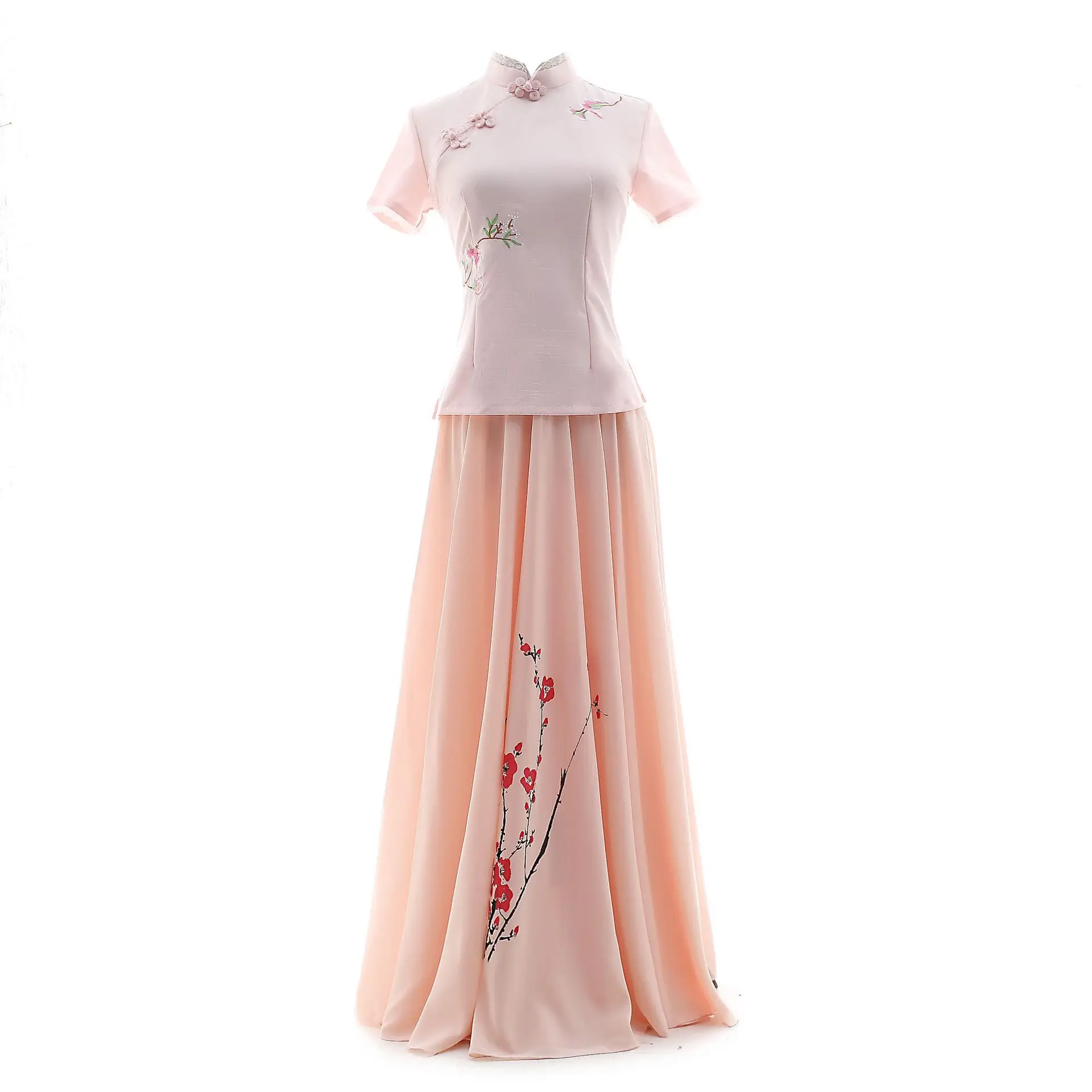 Китайский Стиль с вышитыми цветами женские костюм ханьфу юбка Cheongsam комплект из 2