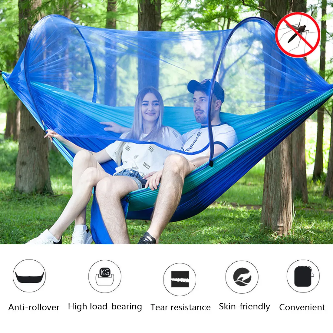 

1-2 Person Portable Outdoor Camping Hammock with Mosquito Net High Strength Parachute Fabric Hanging Bed Hunting Sleeping Swing