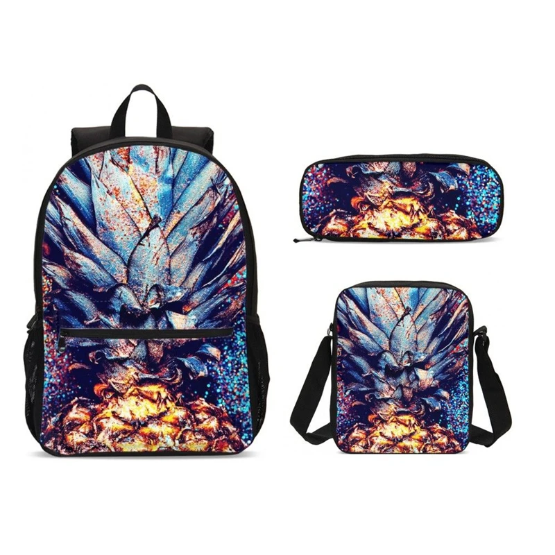 

3Pcs/Set Portfolio School Bag For Boys Girls Fashion Fruit Pineapple 3D Printing Backpack Kids Bookbag Satchel Mochila Escolar