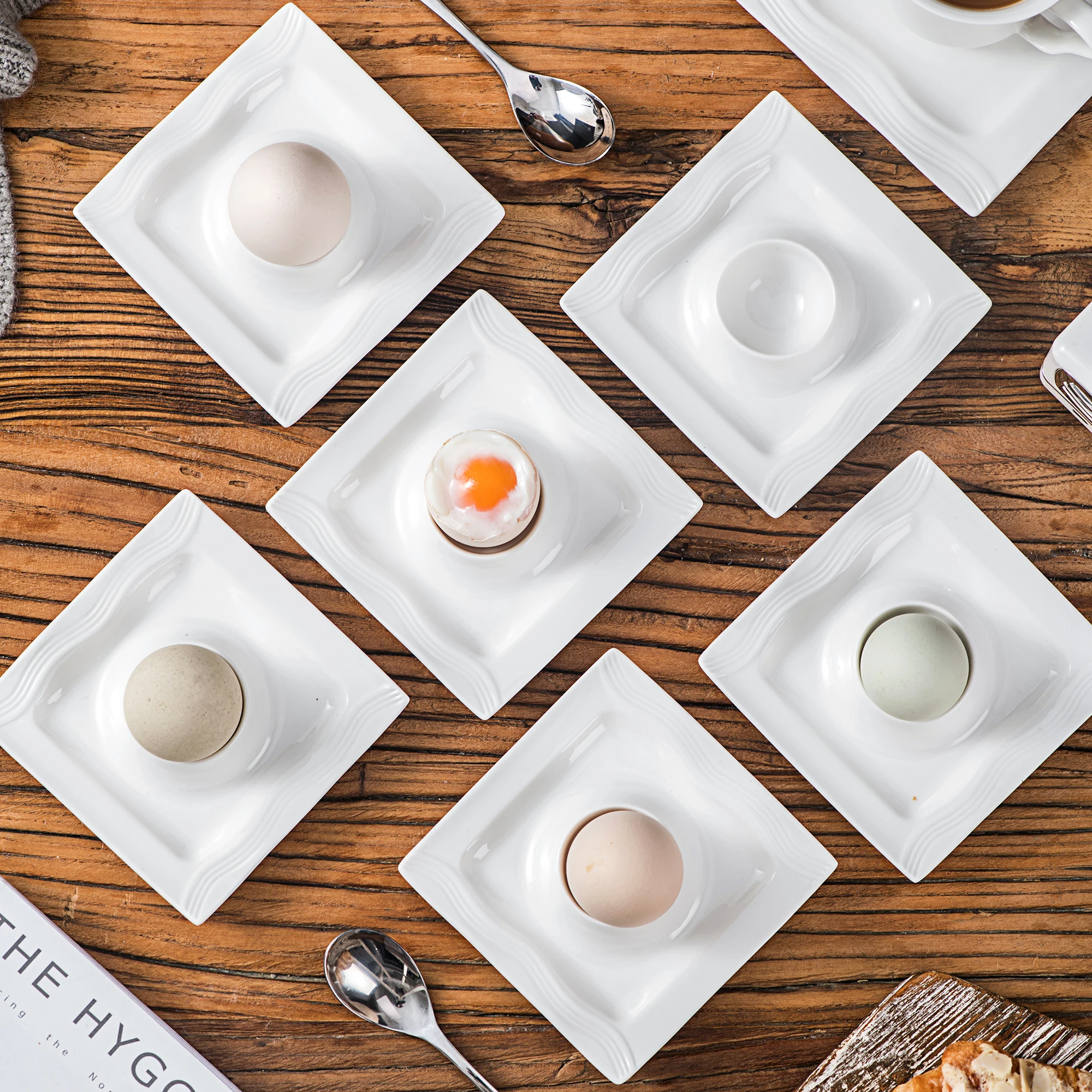 

MALACASA Mario 6-Piece 4.5" Egg Cups Holder Ivory White Porcelain China Ceramic Cream White Egg Stand Plates(11.5*11.5*2.5cm)