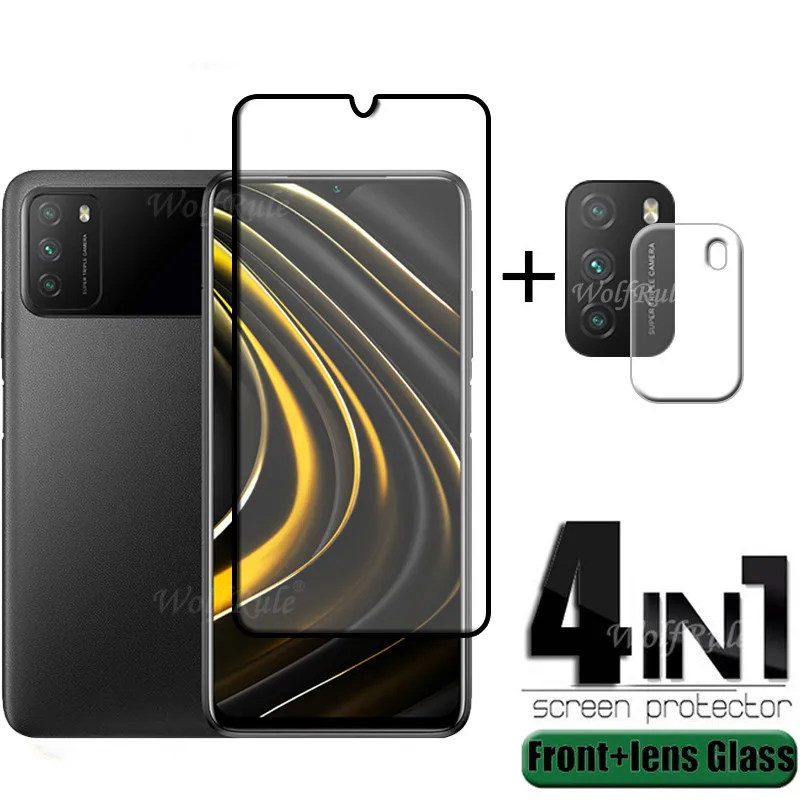

4-in-1 For Xiaomi Poco M3 Glass For Poco M3 Tempered Glass Full Cover Glue Film HD Screen Protector For Xiaomi Poco X3 M3 Glass