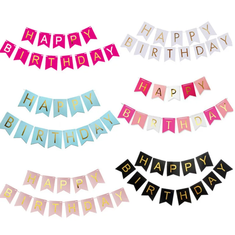 Happy Birthday Colorful Felt Banner Garlands Bunting Pennant Baby Shower Wedding Birthday Garland Flag Party Decoration Supplies