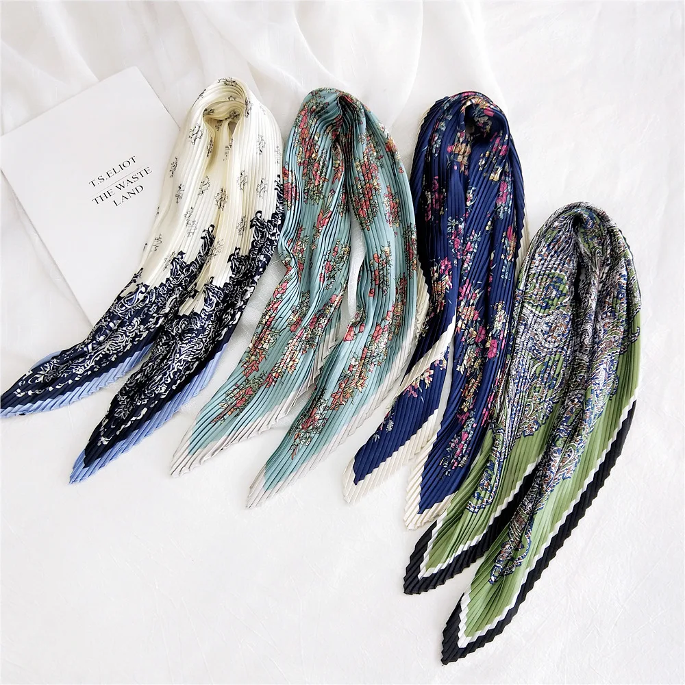 

70cm small Square Satin Scarf Elegant Pleated Foulard Femme Women's scarf Handkerchief