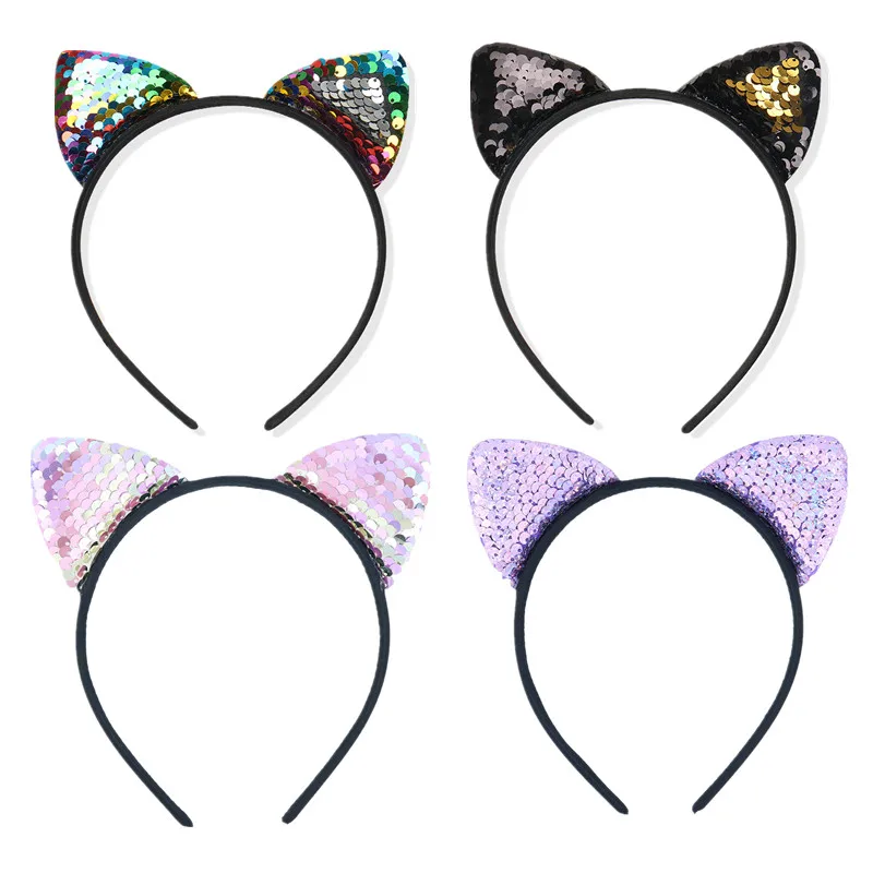 1 шт. цветные блестящие ободки для волос с блестками и кошачьими ушками девочек