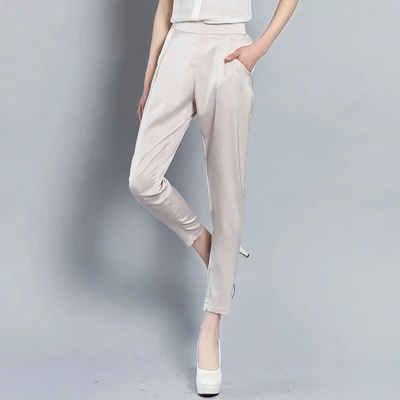 Женские Шелковые штаны шаровары с эластичной талией 4 цвета повседневные офисные