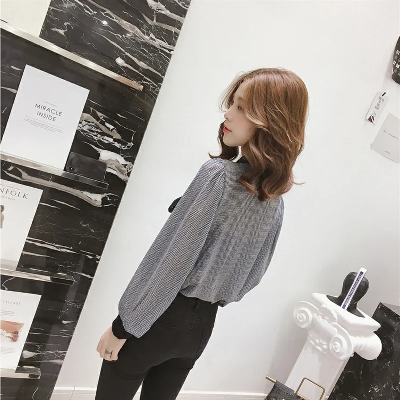 

2020 2021 Fashion V Neck Bow Plus Size Women Clothing Spring Fat Girl Female Chiffon Blouse Top Shirt for Women Shirt Oversize