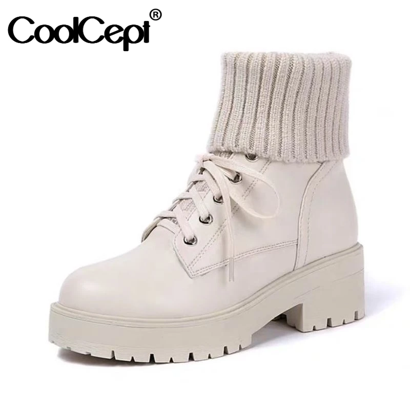 Женские однотонные ботильоны CoolCept с круглым носком на толстом каблуке осенне