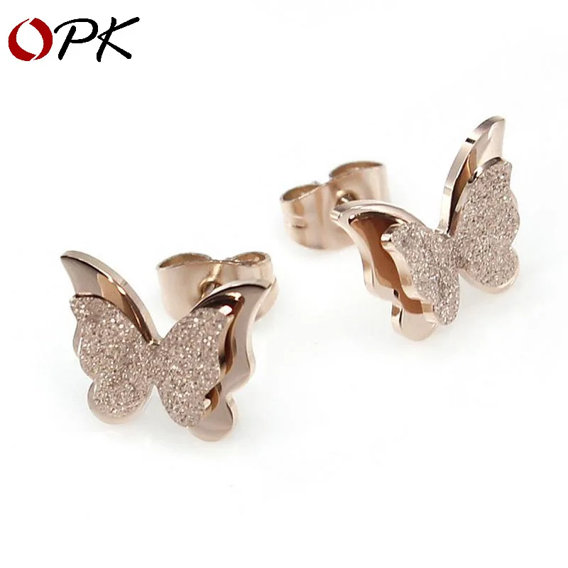 

Taobao supply Europe and the United States butterfly jewelry exquisite fashion plated rose gold frosted ladies earrings