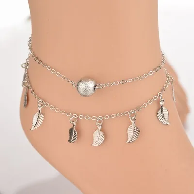 

1PCS Women Sandy beach Summer Cool off Small leaves Double layer Anklet Alloy Anklet Charm Ladies Jewelry Accessories