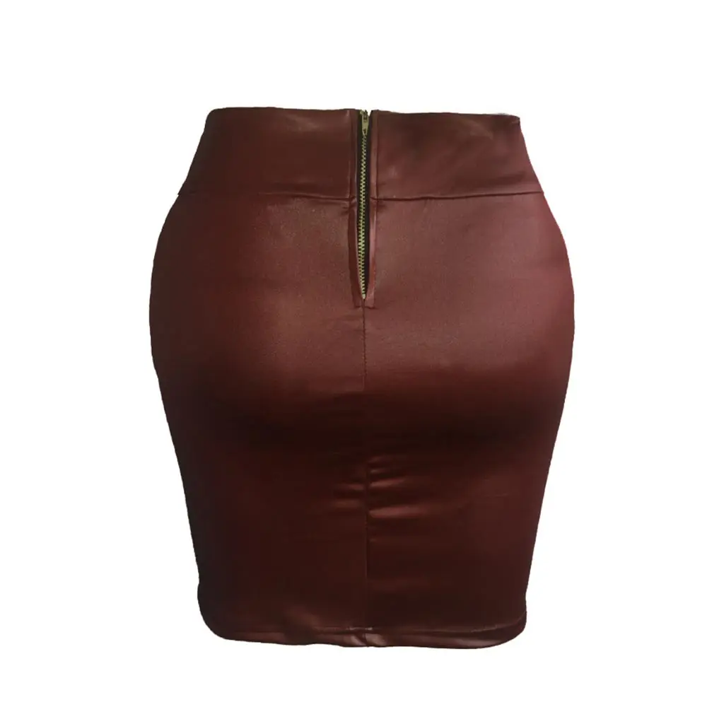 Женская облегающая юбка карандаш черная однотонная мини из искусственной кожи с