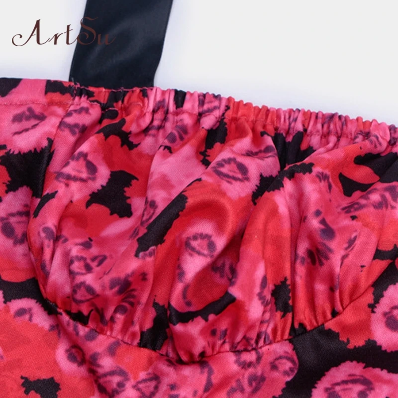 

Artsu Bohemian Cute Pink Floeal Printed Mini Dress Women Beach Bodycon Tie Bow Off Shoulder Dresses Straps Vestidos ASDR60707
