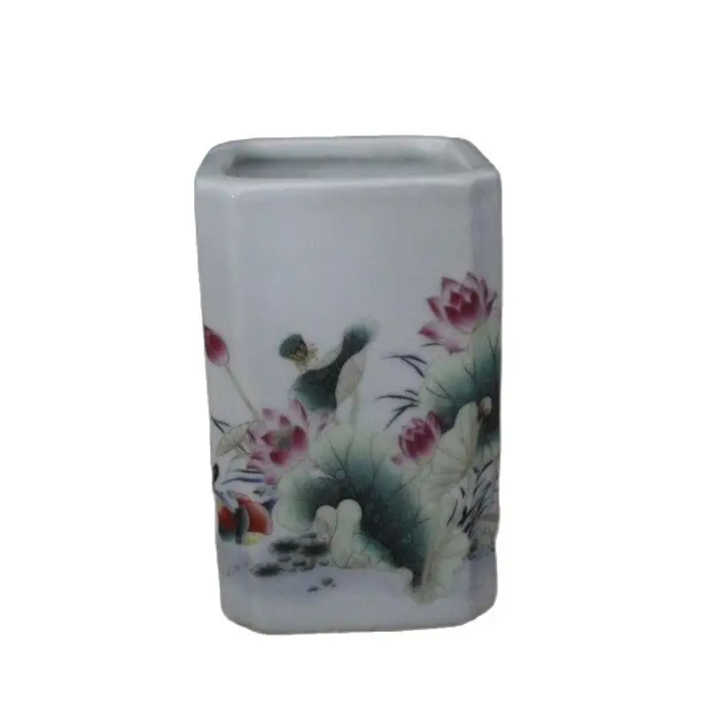 

Ранняя Коллекция династии Цин, порошок Guangxu, лотос, утка-мандарин, цветок, птица, Квадратный держатель, античные фарфоровые украшения