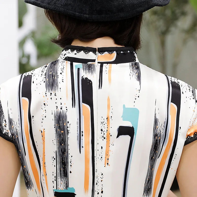 

Spring And Summer New Day Silk Short Sleeve Pastoral Style Girl Cheongsam Dress Fresh Slim Cheongsam Dress Classic Modern Qipao