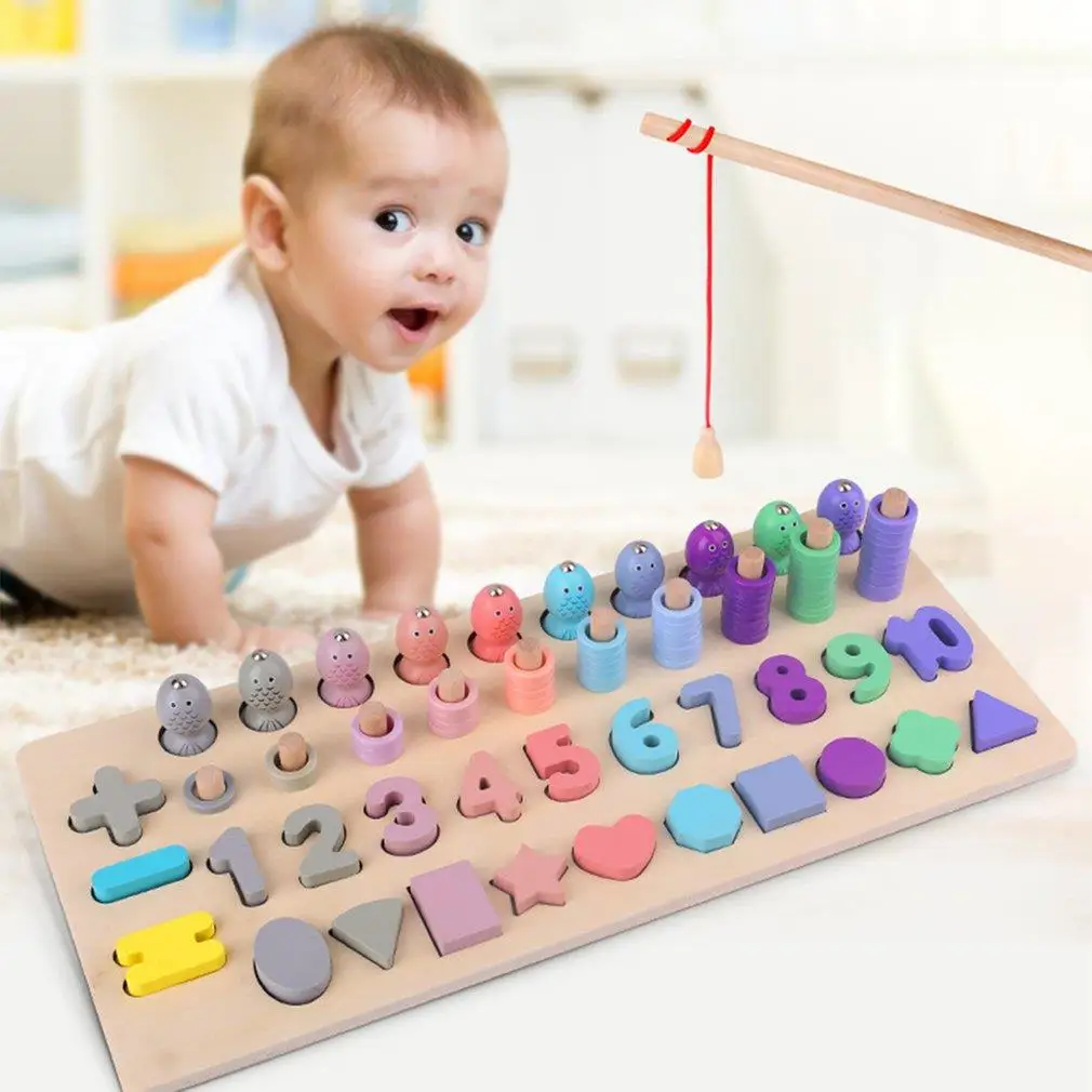 

Обучающие деревянные игрушки Монтессори, Детская плотная доска, математическая рыбалка, детская деревянная Дошкольная игрушка Монтессори ...