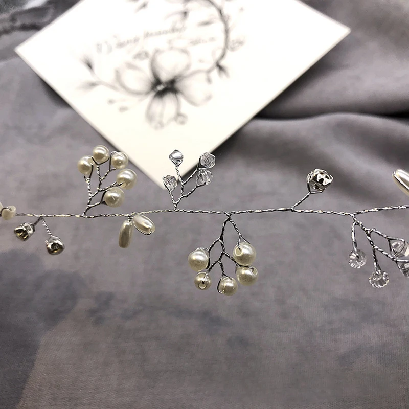1pcs Charm Bead Hair Piece Floral Pearl Headband Tiara Bride Head Jewelry Rhinestones Long Accessories For Wedding | Украшения и