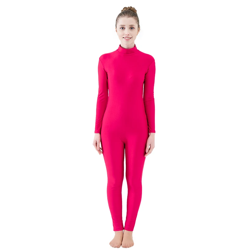 Fuchsia Ensnovo, Женский балетный комбинезон Yogo, длинный рукав, водолазка, костюм, лайкра, нейлон, спандекс, Одежда для танцев, боди, спортивные комбинезоны - Цвет: Fuchsia