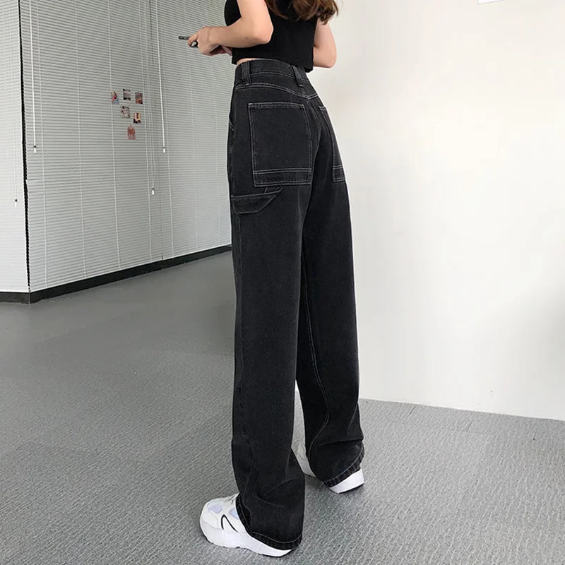 

Loose high waist jeans, women, new large size jeans, straight, long and wide legs, street clothing, 2021