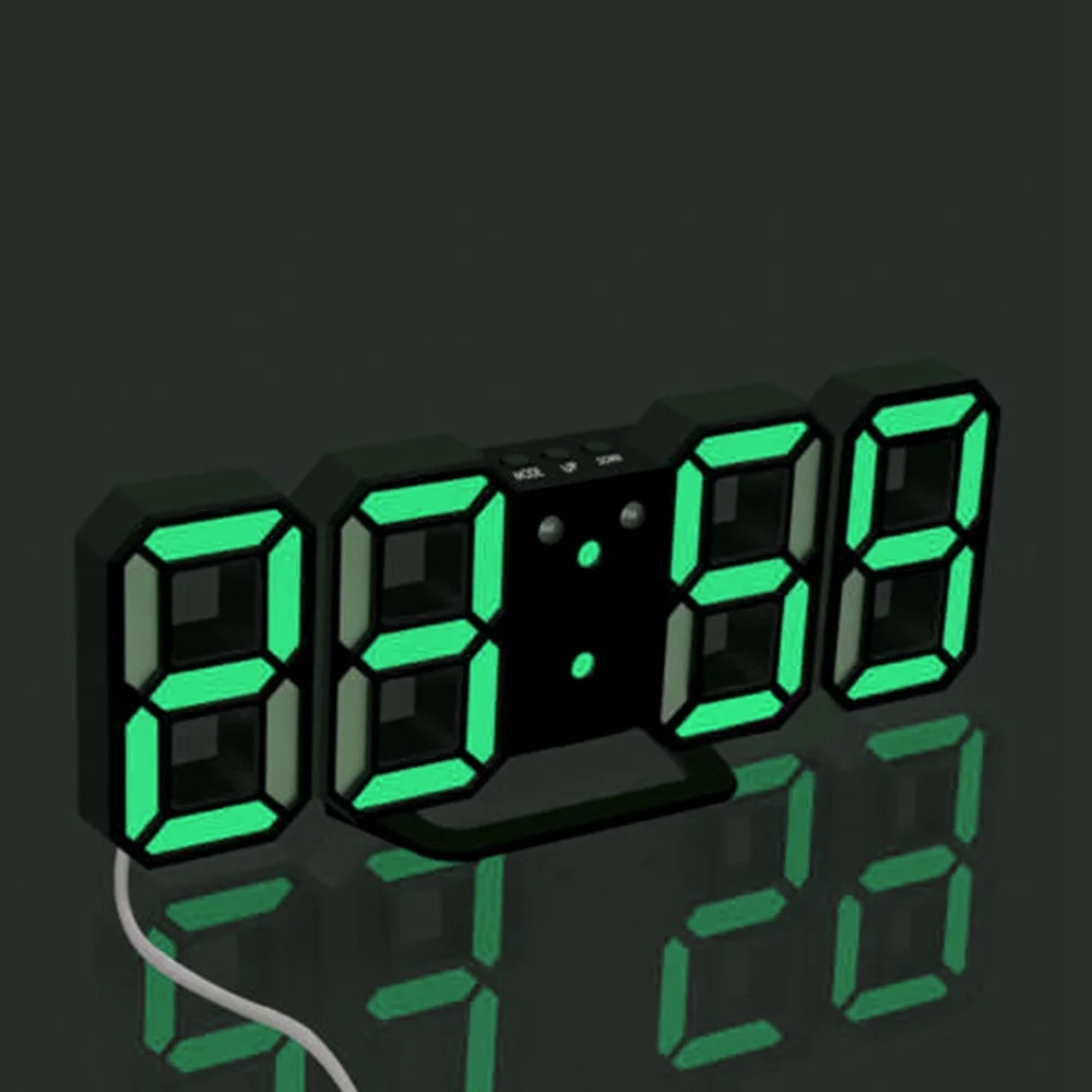 Цифровые часы с 3D цифрами светодиодные будильником USB зарядкой и дисплеем 24/12